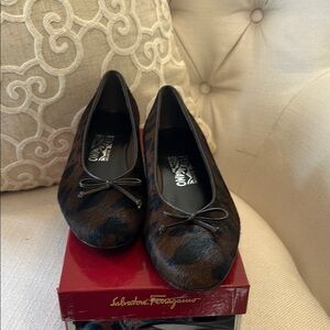 Salvatore Ferragamo Brown Leopard Print Flats